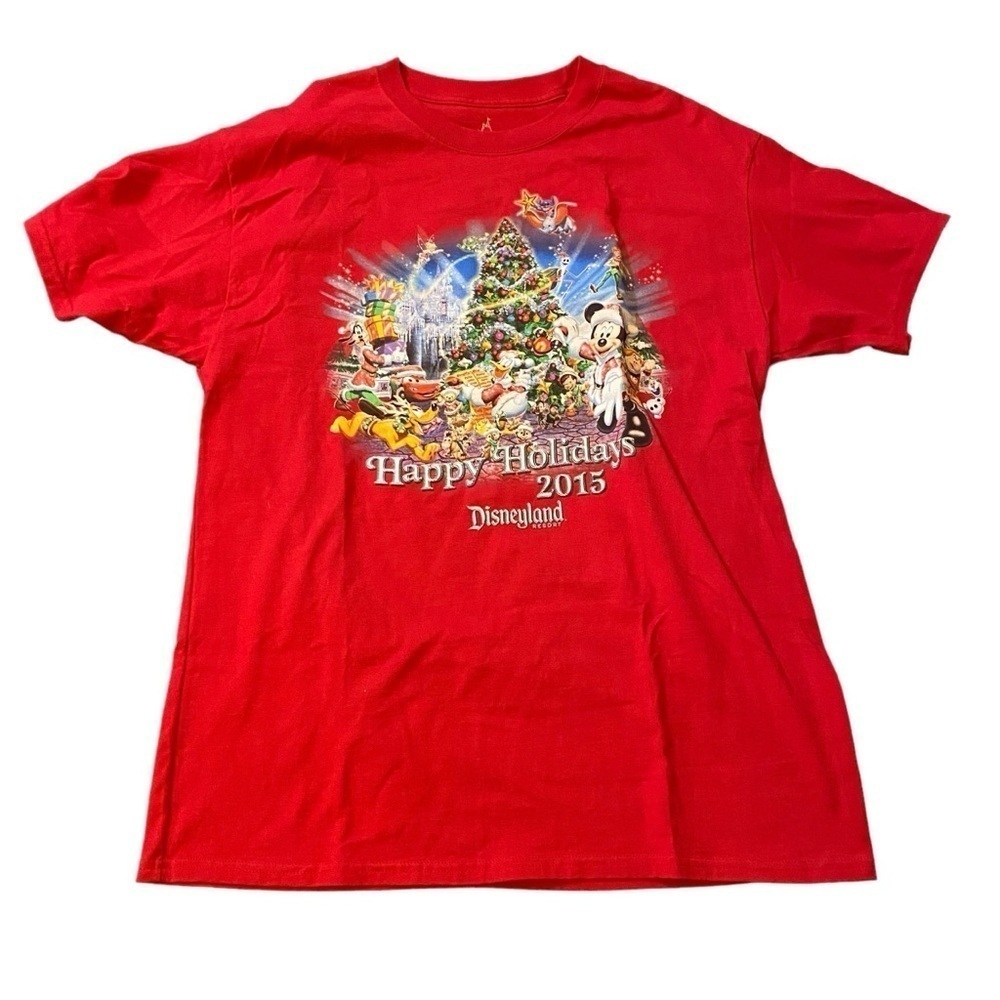 Disneyland Christmas Happy Holiday Top 2015 Red With Front Graphics Print Size L
